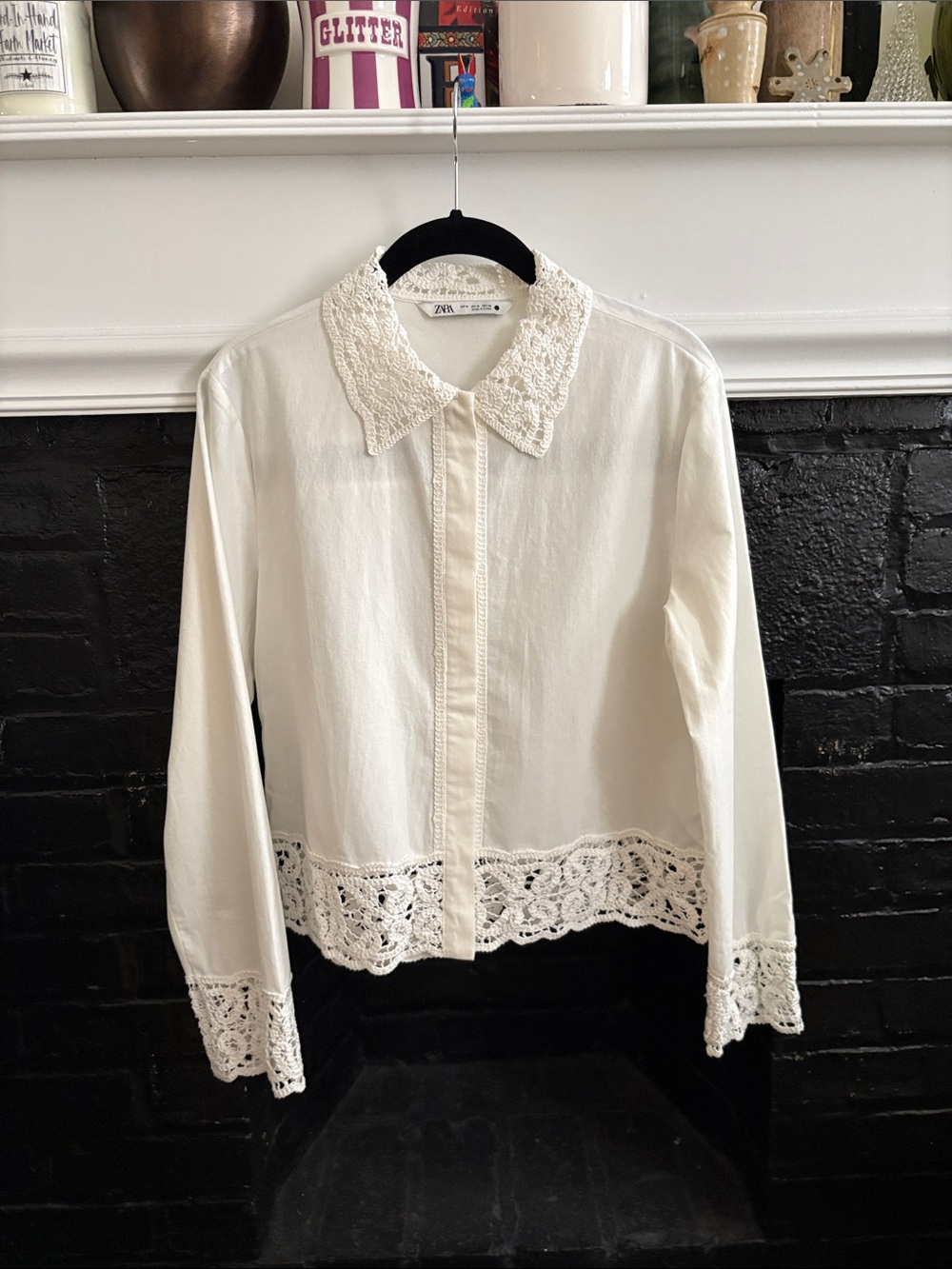 Zara Crochet-Trim Button-Down Shirt